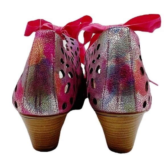 Chanii B Luca Rainbow Leather Heel Laser Cut Open Toe Shoe Women’s Size 41 US 11 - Picture 10 of 15
